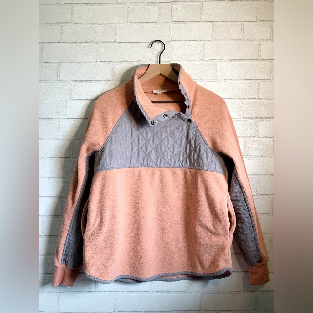 Entro Coral Pink and Gray Textured & Fleece Blend Pullover Mock Neck Sweater M - Picture 2 of 7